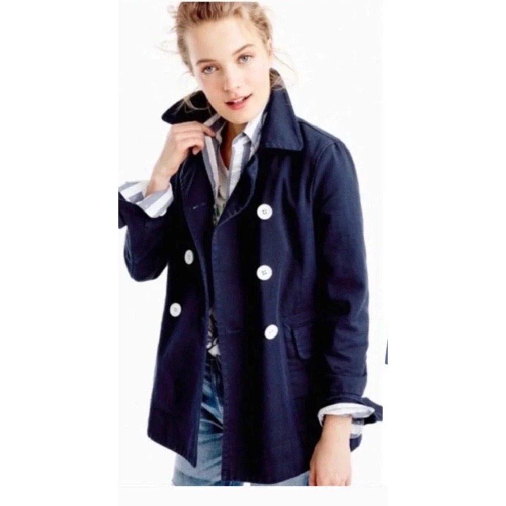 J.Crew Peacoat 10 Navy Blue Cotton Twill Double Breasted Nautical‎ Sailor Jacket